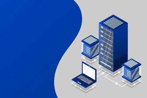 Server room isometric, Cloud storage data, Data center, Big data processing a Illustrazione stock