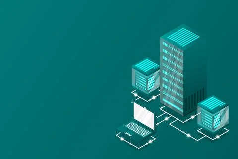 Server room isometric, Cloud storage data, Data center, Big data processing a イラスト素材