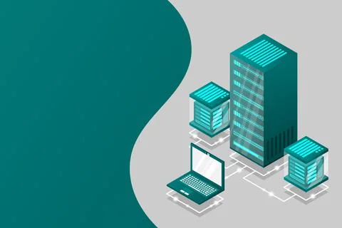 Server room isometric, Cloud storage data, Data center, Big data processing a イラスト素材