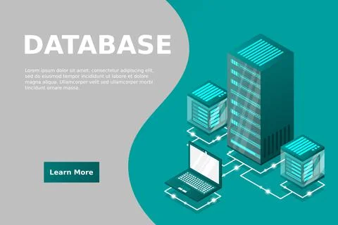 Server room isometric, Cloud storage data, Data center, Big data processing a Stock Illustration
