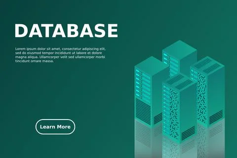 Server room isometric, Cloud storage data, Data center, Big data processing a Stock Illustration