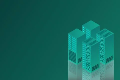 Server room isometric, Cloud storage data, Data center, Big data processing a 스톡 일러스트