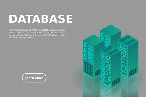 Server room isometric, Cloud storage data, Data center, Big data processing a Stock Illustration