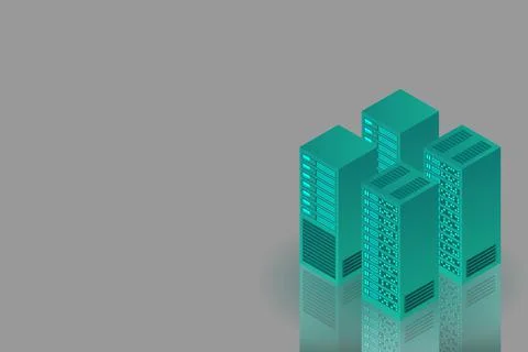 Server room isometric, Cloud storage data, Data center, Big data processing a Stock Illustration