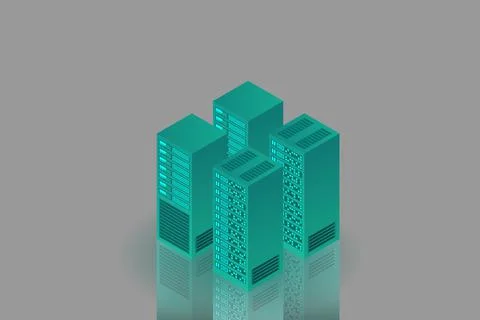 Server room isometric, Cloud storage data, Data center, Big data processing a Stock Illustration