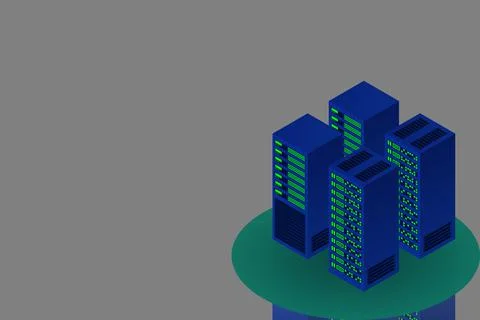 Server room isometric, Cloud storage data, Data center, Big data processing a Stockillustratie