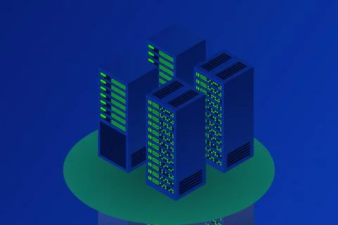 Server room isometric, Cloud storage data, Data center, Big data processing a 스톡 일러스트