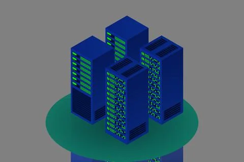 Server room isometric, Cloud storage data, Data center, Big data processing a Stock Illustration