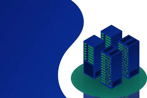 Server room isometric, Cloud storage data, Data center, Big data processing a Illustrazione stock