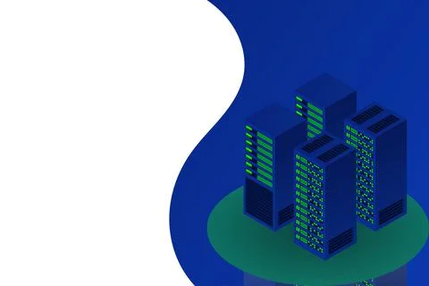 Server room isometric, Cloud storage data, Data center, Big data processing a Stock Illustration