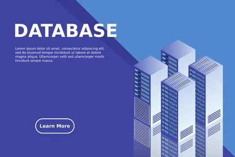 Server room isometric, Cloud storage data, Data center, Big data processing a Stock Illustration