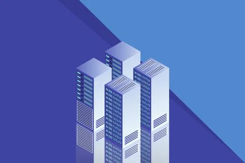 Server room isometric, Cloud storage data, Data center, Big data processing a Stock Illustration
