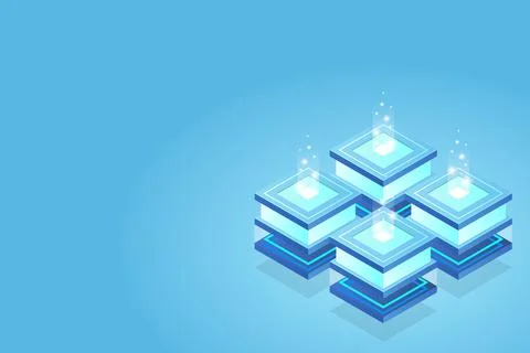 Server room isometric, Cloud storage data, Data center, Big data processing a Stock Illustration