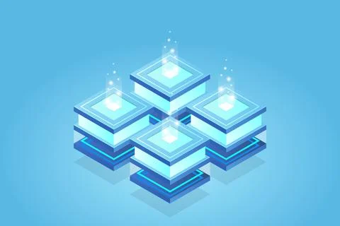 Server room isometric, Cloud storage data, Data center, Big data processing a 스톡 일러스트