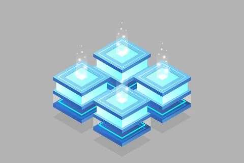 Server room isometric, Cloud storage data, Data center, Big data processing a Illustrazione stock