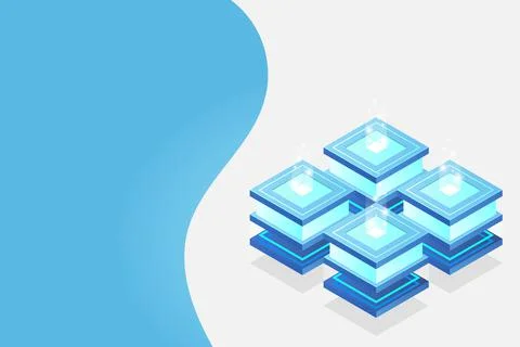 Server room isometric, Cloud storage data, Data center, Big data processing a Stock Illustration