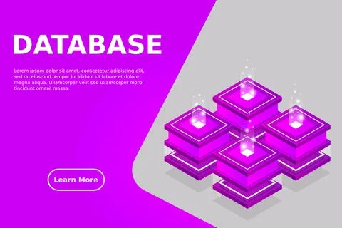 Server room isometric, Cloud storage data, Data center, Big data processing a Stock Illustration