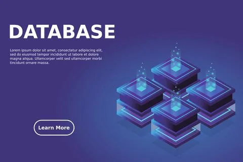 Server room isometric, Cloud storage data, Data center, Big data processing a Stock Illustration