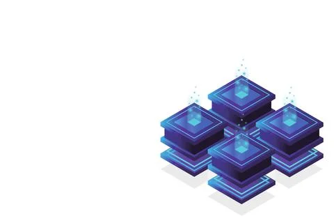 Server room isometric, Cloud storage data, Data center, Big data processing a Stock Illustration