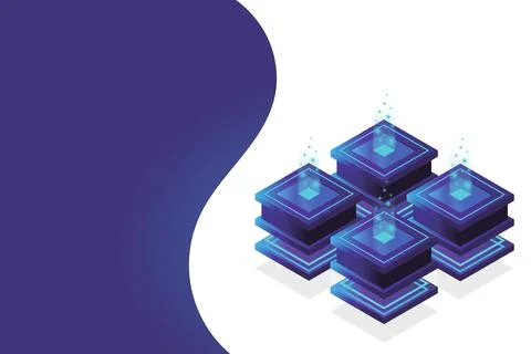 Server room isometric, Cloud storage data, Data center, Big data processing a Illustrazione stock