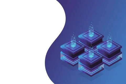 Server room isometric, Cloud storage data, Data center, Big data processing a 스톡 일러스트