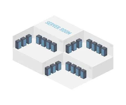 Server room isometric image, information storage and processing room. Vector  Stock Illustration