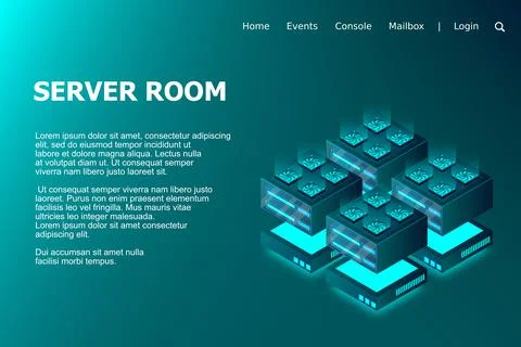 Server room isometric, Mainframe, powered server, high technology concept, Da Stock Illustration
