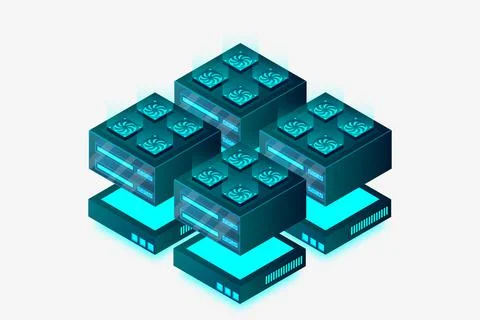 Server room isometric, Mainframe, powered server, high technology concept, Da 스톡 일러스트