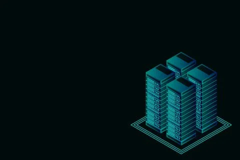 Server room isometric vector, futuristic technology of data protection and pr Stock Illustration