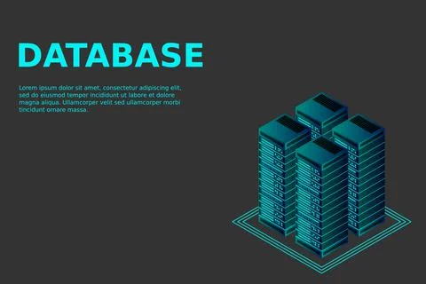 Server room isometric vector, futuristic technology of data protection and pr Illustrazione stock