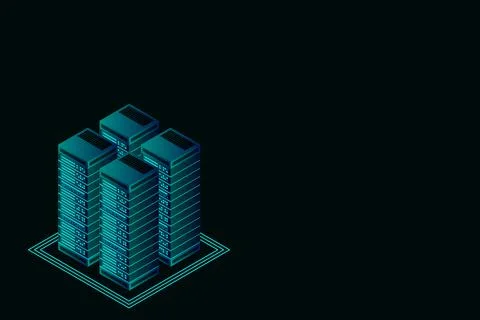 Server room isometric vector, futuristic technology of data protection and pr Illustrazione stock