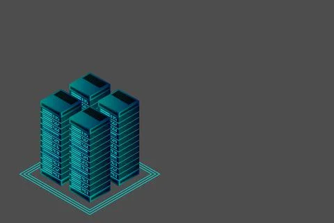 Server room isometric vector, futuristic technology of data protection and pr 스톡 일러스트