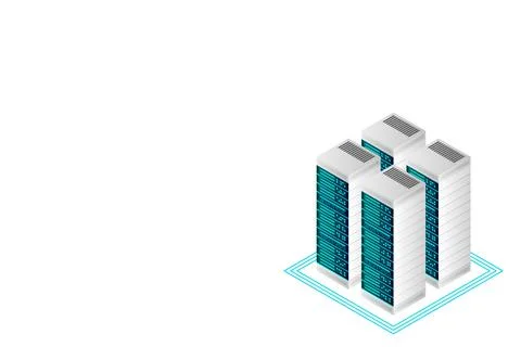 Server room isometric vector, futuristic technology of data protection and pr Stock Illustration