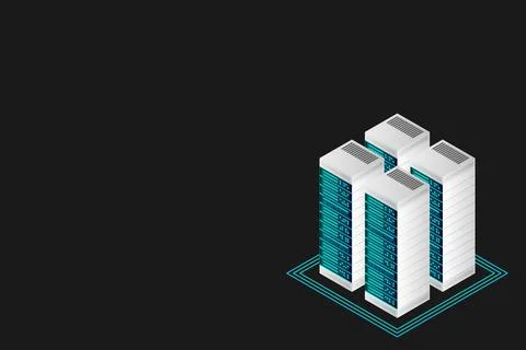 Server room isometric vector, futuristic technology of data protection and pr Stock Illustration