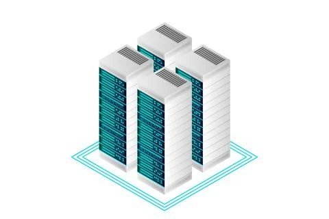 Server room isometric vector, futuristic technology of data protection and pr Stock Illustration