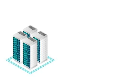 Server room isometric vector, futuristic technology of data protection and pr Stock Illustration