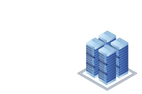 Server room isometric vector, futuristic technology of data protection and pr 스톡 일러스트