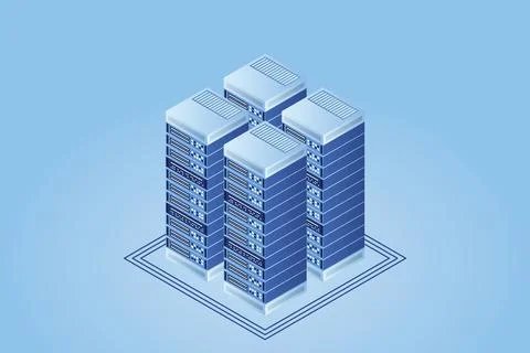 Server room isometric vector, futuristic technology of data protection and pr Stock Illustration