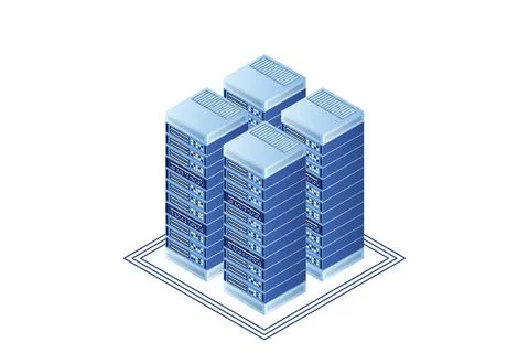 Server room isometric vector, futuristic technology of data protection and pr 스톡 일러스트