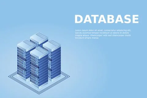 Server room isometric vector, futuristic technology of data protection and pr Stock Illustration