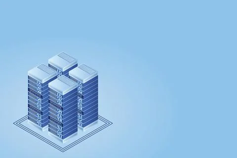 Server room isometric vector, futuristic technology of data protection and pr Stock Illustration