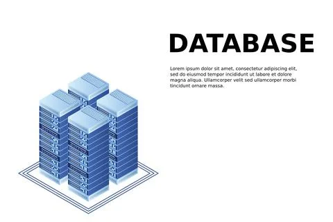 Server room isometric vector, futuristic technology of data protection and pr 스톡 일러스트