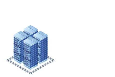 Server room isometric vector, futuristic technology of data protection and pr 스톡 일러스트
