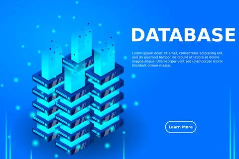 Server room isometric vector, futuristic technology of data protection and pr Illustrazione stock