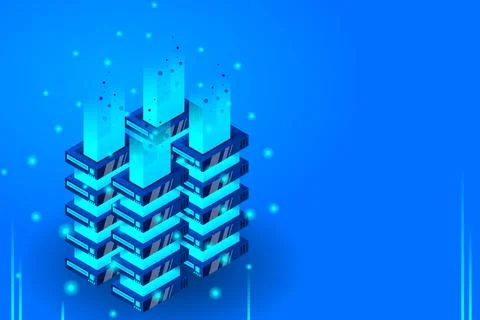 Server room isometric vector, futuristic technology of data protection and pr Stockillustratie