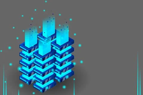 Server room isometric vector, futuristic technology of data protection and pr Illustrazione stock