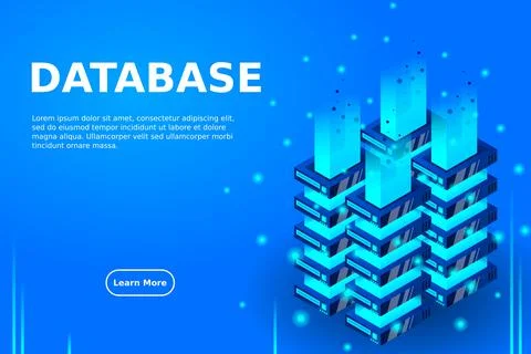 Server room isometric vector, futuristic technology of data protection and pr Stock Illustration