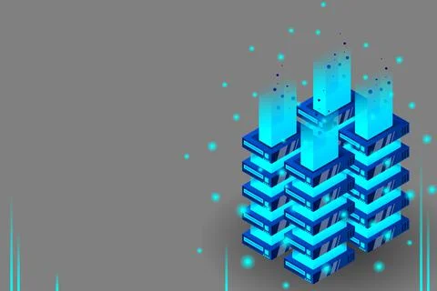Server room isometric vector, futuristic technology of data protection and pr Stock Illustration