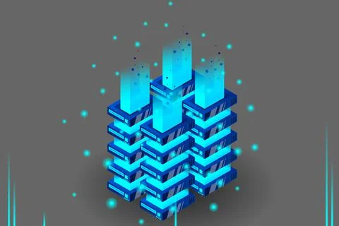 Server room isometric vector, futuristic technology of data protection and pr Stock Illustration