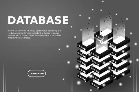 Server room isometric vector, futuristic technology of data protection and pr 스톡 일러스트